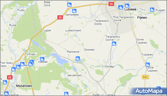 mapa Osowiec gmina Lubawa, Osowiec gmina Lubawa na mapie Targeo