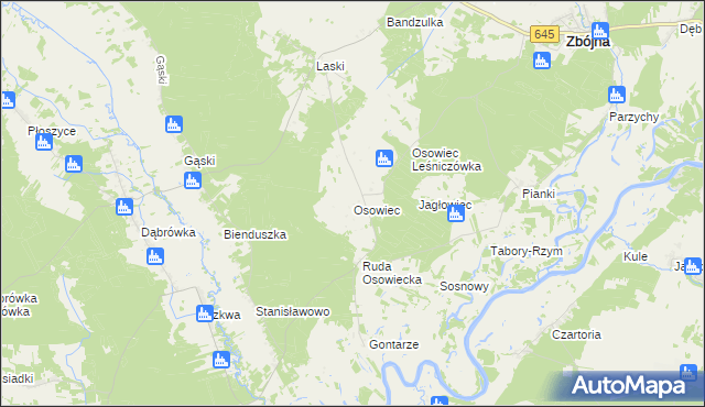 mapa Osowiec gmina Zbójna, Osowiec gmina Zbójna na mapie Targeo