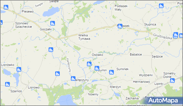 mapa Osówko gmina Biskupiec, Osówko gmina Biskupiec na mapie Targeo