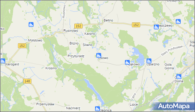 mapa Osowo gmina Świdwin, Osowo gmina Świdwin na mapie Targeo