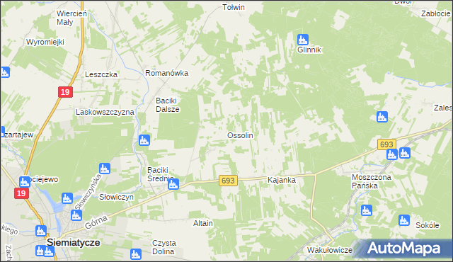 mapa Ossolin gmina Siemiatycze, Ossolin gmina Siemiatycze na mapie Targeo