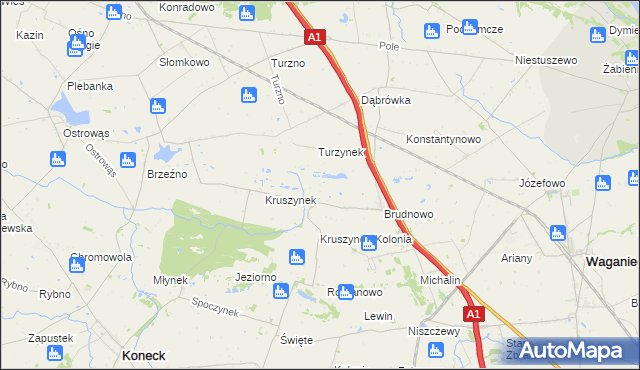 mapa Ossówka gmina Koneck, Ossówka gmina Koneck na mapie Targeo