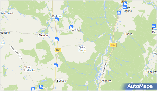 mapa Ostre Bardo gmina Połczyn-Zdrój, Ostre Bardo gmina Połczyn-Zdrój na mapie Targeo