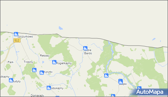 mapa Ostre Bardo gmina Sępopol, Ostre Bardo gmina Sępopol na mapie Targeo