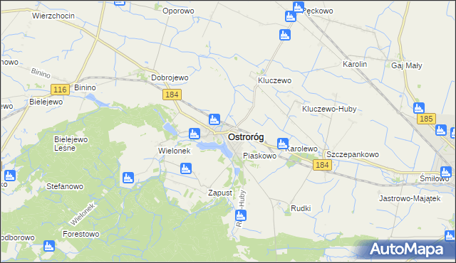 mapa Ostroróg powiat szamotulski, Ostroróg powiat szamotulski na mapie Targeo