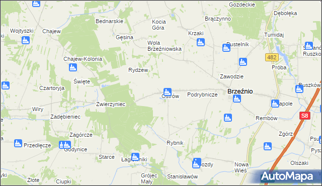 mapa Ostrów gmina Brzeźnio, Ostrów gmina Brzeźnio na mapie Targeo