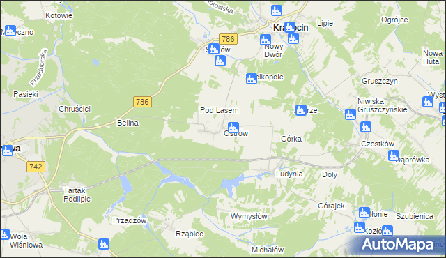 mapa Ostrów gmina Krasocin, Ostrów gmina Krasocin na mapie Targeo