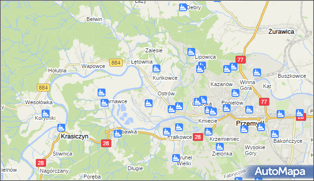 mapa Ostrów gmina Przemyśl, Ostrów gmina Przemyśl na mapie Targeo