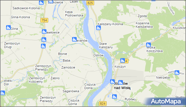 mapa Ostrów gmina Tarłów, Ostrów gmina Tarłów na mapie Targeo