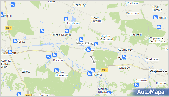 mapa Ostrów gmina Wojsławice, Ostrów gmina Wojsławice na mapie Targeo