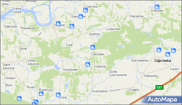 mapa Ostrówek gmina Dąbrówka, Ostrówek gmina Dąbrówka na mapie Targeo