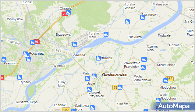 mapa Ostrówek gmina Gawłuszowice, Ostrówek gmina Gawłuszowice na mapie Targeo