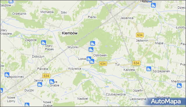 mapa Ostrówek gmina Klembów, Ostrówek gmina Klembów na mapie Targeo