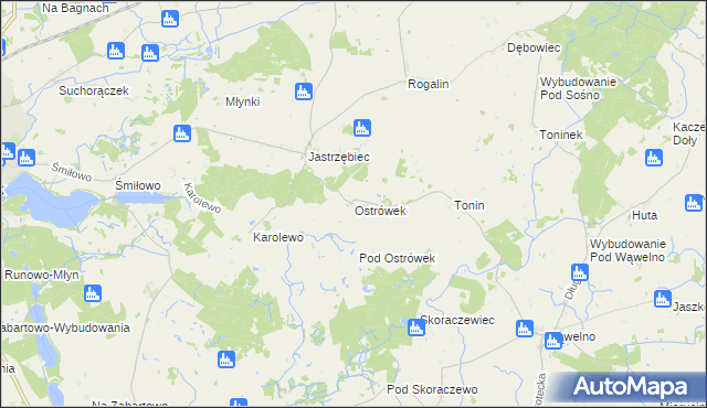 mapa Ostrówek gmina Sośno, Ostrówek gmina Sośno na mapie Targeo