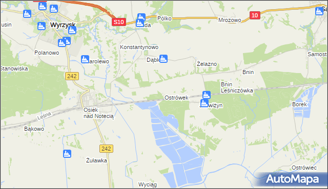 mapa Ostrówek gmina Wyrzysk, Ostrówek gmina Wyrzysk na mapie Targeo