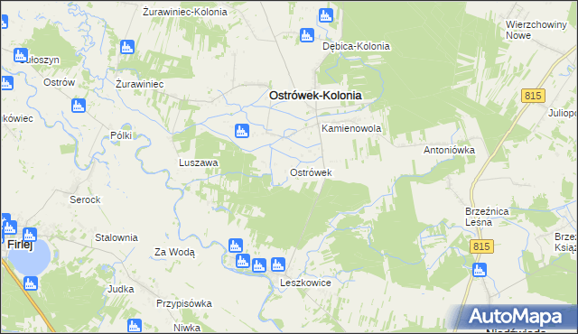 mapa Ostrówek powiat lubartowski, Ostrówek powiat lubartowski na mapie Targeo