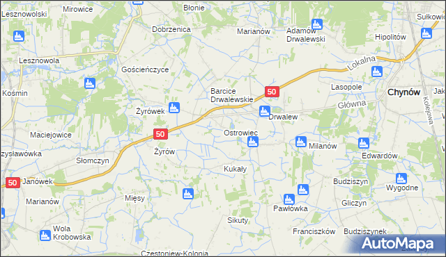 mapa Ostrowiec gmina Chynów, Ostrowiec gmina Chynów na mapie Targeo