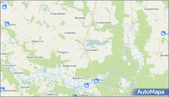 mapa Ostrowiec gmina Malechowo, Ostrowiec gmina Malechowo na mapie Targeo