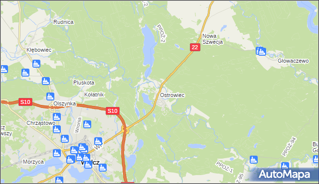 mapa Ostrowiec gmina Wałcz, Ostrowiec gmina Wałcz na mapie Targeo