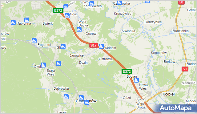 mapa Ostrowik gmina Celestynów, Ostrowik gmina Celestynów na mapie Targeo