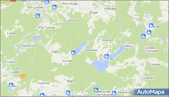 mapa Ostrowite gmina Czersk, Ostrowite gmina Czersk na mapie Targeo