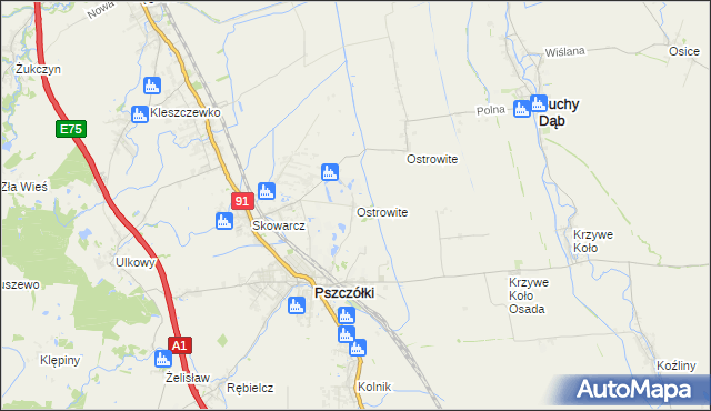 mapa Ostrowite gmina Pszczółki, Ostrowite gmina Pszczółki na mapie Targeo