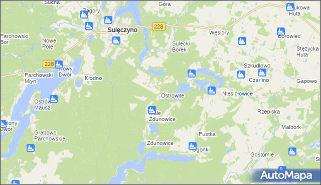 mapa Ostrowite gmina Sulęczyno, Ostrowite gmina Sulęczyno na mapie Targeo