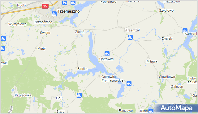 mapa Ostrowite gmina Trzemeszno, Ostrowite gmina Trzemeszno na mapie Targeo