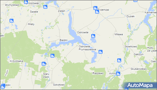 mapa Ostrowite Prymasowskie, Ostrowite Prymasowskie na mapie Targeo