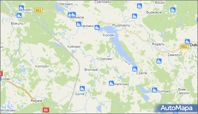 mapa Ostrowo gmina Dubeninki, Ostrowo gmina Dubeninki na mapie Targeo