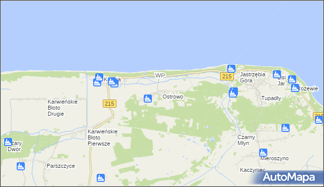 mapa Ostrowo gmina Władysławowo, Ostrowo gmina Władysławowo na mapie Targeo