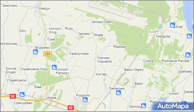 mapa Ostrowo Kościelne, Ostrowo Kościelne na mapie Targeo