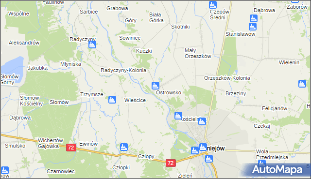 mapa Ostrowsko gmina Uniejów, Ostrowsko gmina Uniejów na mapie Targeo