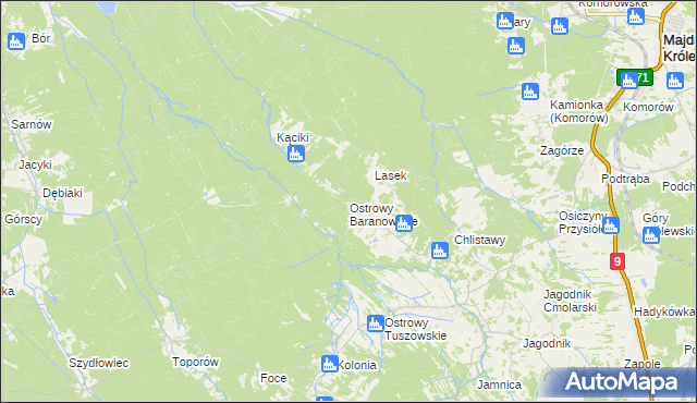 mapa Ostrowy Baranowskie, Ostrowy Baranowskie na mapie Targeo