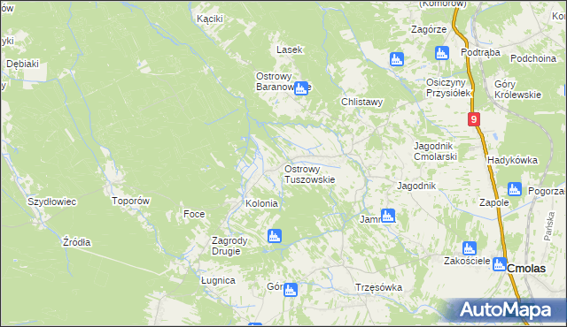 mapa Ostrowy Tuszowskie, Ostrowy Tuszowskie na mapie Targeo