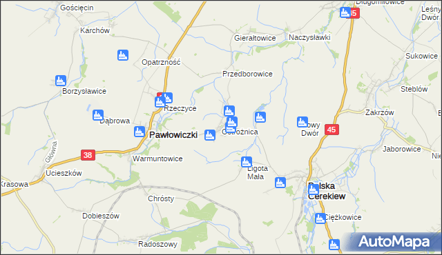 mapa Ostrożnica, Ostrożnica na mapie Targeo