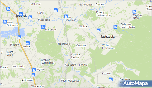 mapa Owadów gmina Jastrzębia, Owadów gmina Jastrzębia na mapie Targeo