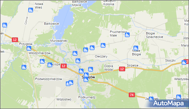 mapa Owczary gmina Mniszków, Owczary gmina Mniszków na mapie Targeo