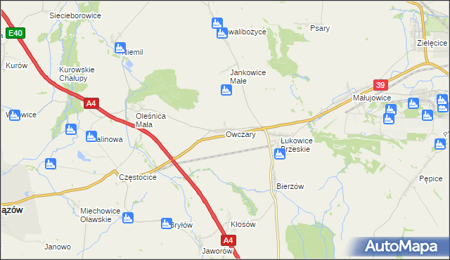 mapa Owczary gmina Oława, Owczary gmina Oława na mapie Targeo