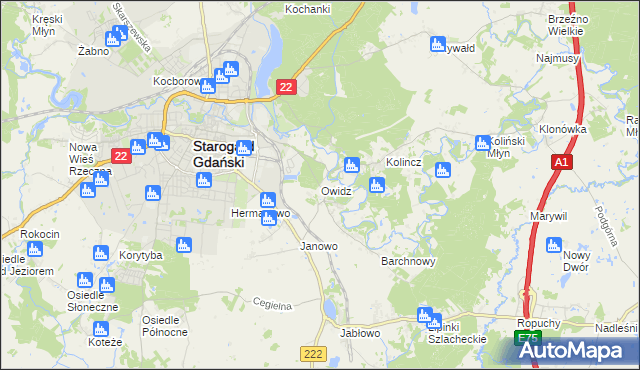 mapa Owidz, Owidz na mapie Targeo