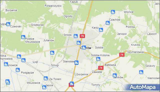 mapa Ożarów powiat opatowski, Ożarów powiat opatowski na mapie Targeo