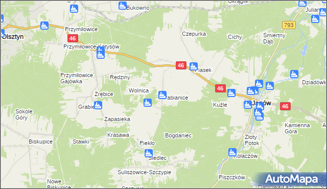 mapa Pabianice gmina Janów, Pabianice gmina Janów na mapie Targeo