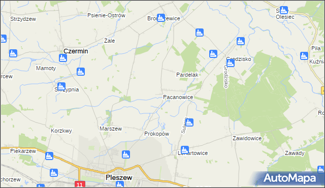 mapa Pacanowice, Pacanowice na mapie Targeo