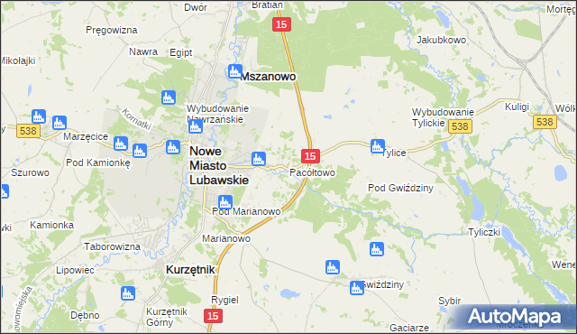 mapa Pacółtowo gmina Nowe Miasto Lubawskie, Pacółtowo gmina Nowe Miasto Lubawskie na mapie Targeo