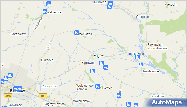 mapa Pągów gmina Wilków, Pągów gmina Wilków na mapie Targeo