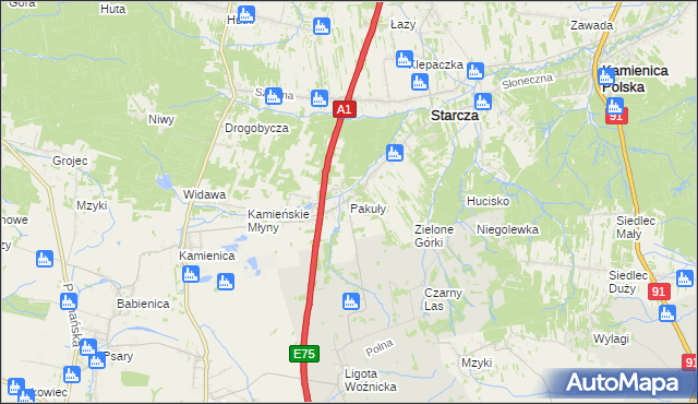 mapa Pakuły gmina Woźniki, Pakuły gmina Woźniki na mapie Targeo