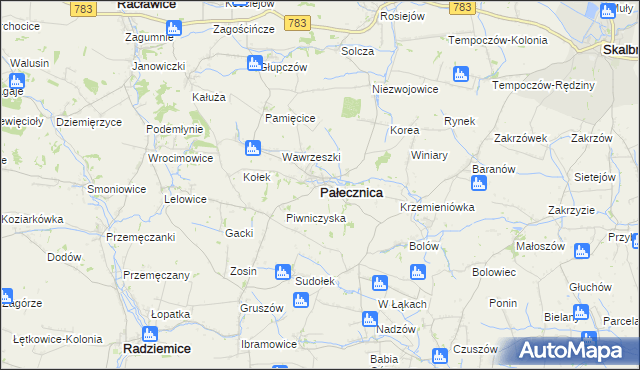 mapa Pałecznica powiat proszowicki, Pałecznica powiat proszowicki na mapie Targeo