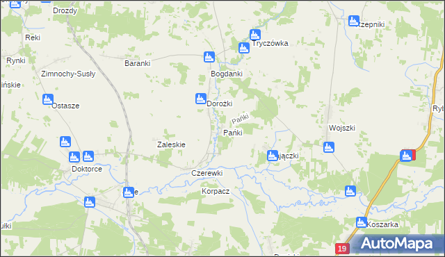 mapa Pańki gmina Juchnowiec Kościelny, Pańki gmina Juchnowiec Kościelny na mapie Targeo