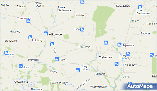 mapa Paprotnia gmina Sadkowice, Paprotnia gmina Sadkowice na mapie Targeo