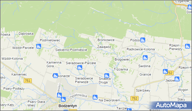 mapa Parcele gmina Bodzentyn, Parcele gmina Bodzentyn na mapie Targeo
